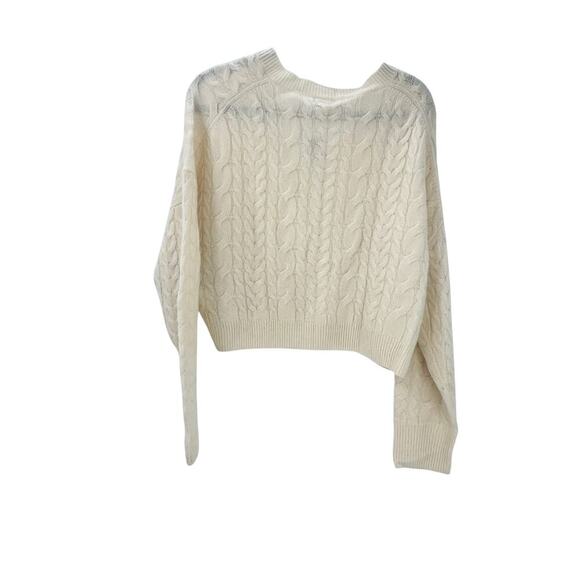 J. Crew Cashmere Cropped Cable-Knit V-Neck Sweater Long Sleeve Cream Size L NWT - Picture 6 of 12